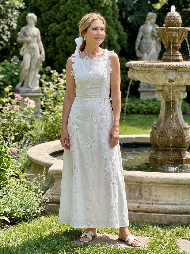 Simone | Sleeveless Fitted Bodice Lace Midi Dress