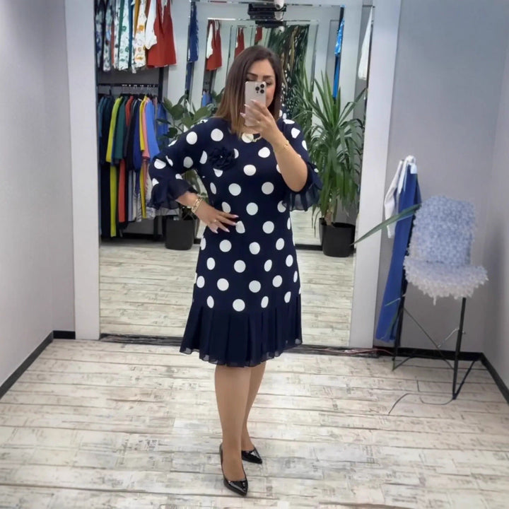 Rionach | Pleated dress with polka dot