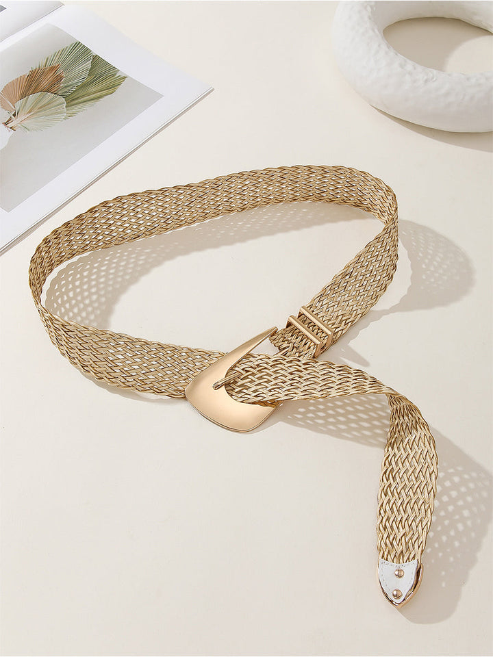 Women's Gold Chic Cotton And Linen Braided Imitation Metal Belt