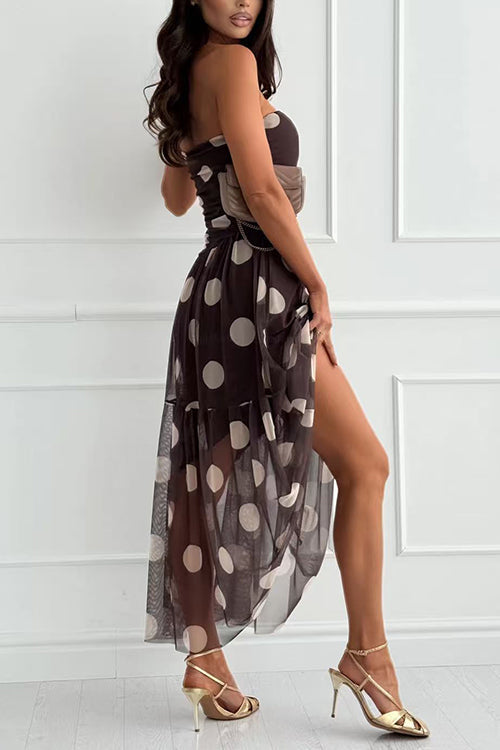 Margovil Strapless Tube Polka Dot Mesh Maxi Dress