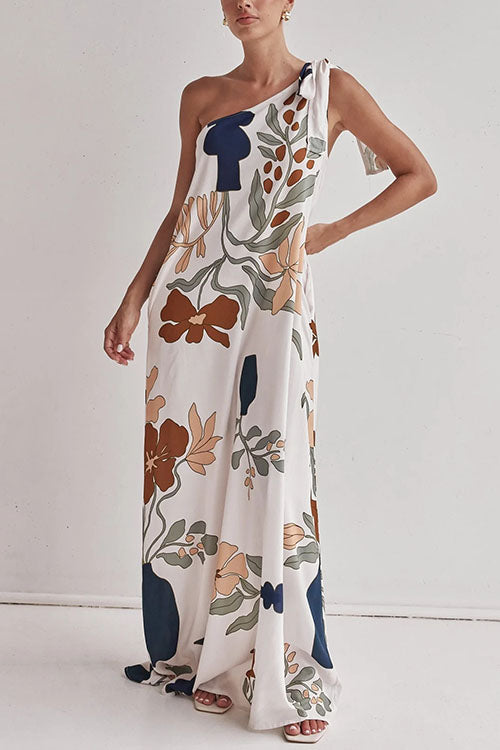 Margovil Tie Knot One Shoulder Floral Print Maxi Dress