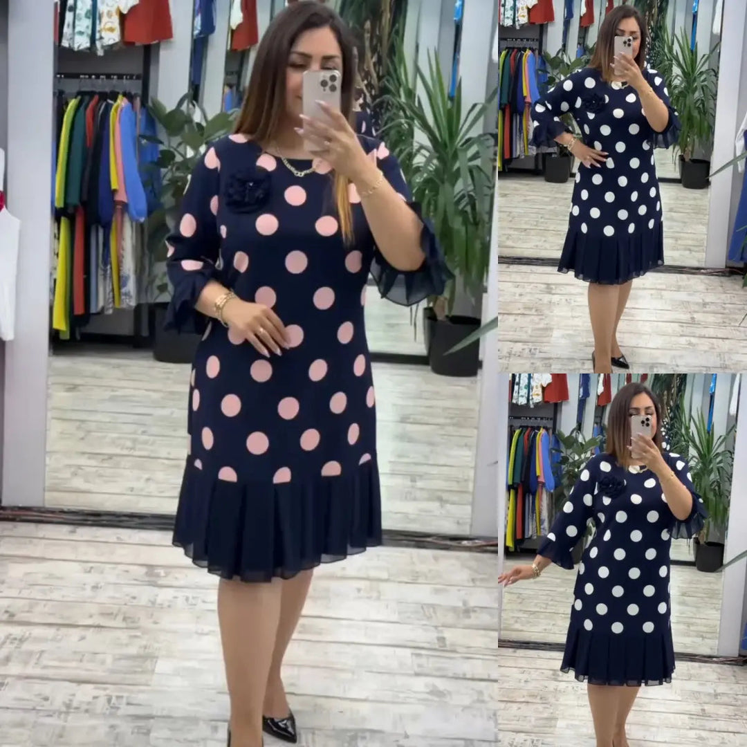 Rionach | Pleated dress with polka dot
