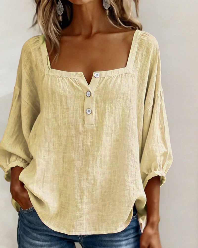 Square Neck Balloon Sleeve Shirt