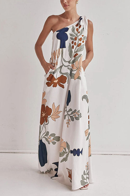 Margovil Tie Knot One Shoulder Floral Print Maxi Dress