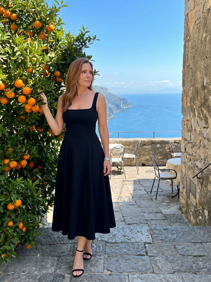 Pallas | Sleeveless Square Neck Flared Skirt Midi Dress