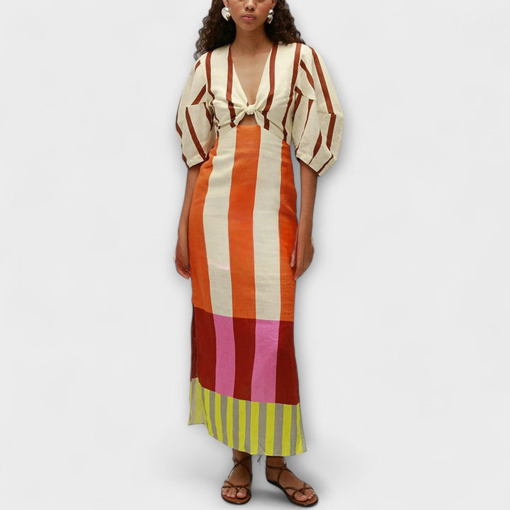 Kaya - Maxi Dress with Deep Neckline and Balloon Sleeves