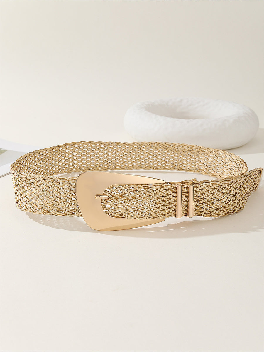 Women's Gold Chic Cotton And Linen Braided Imitation Metal Belt