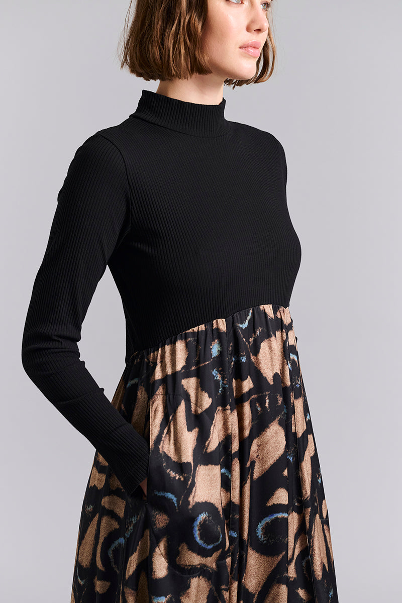 Rosaleen | Khaki dress with high neck