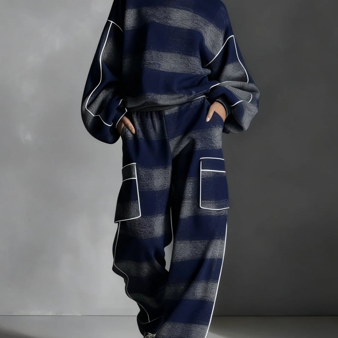 Red-Grey Plaid Contrast Sweatsuit Set