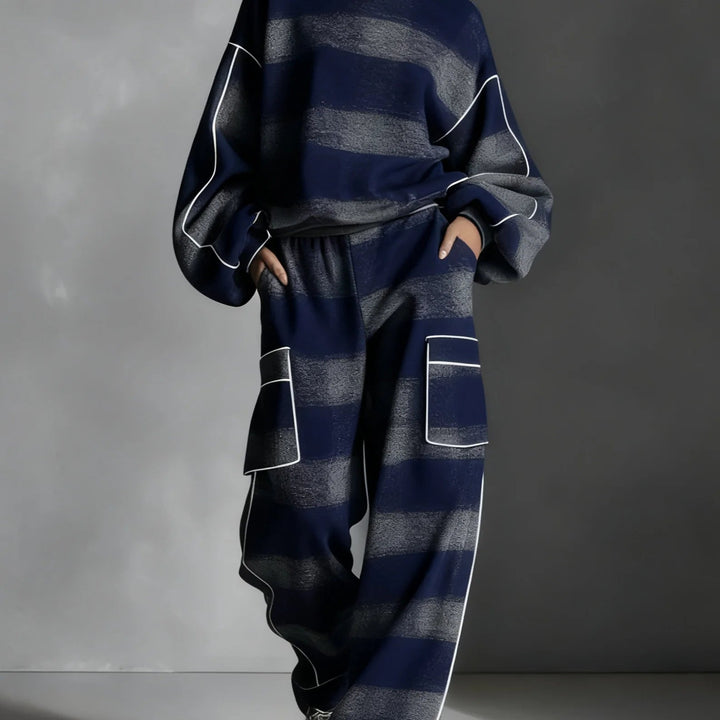Red-Grey Plaid Contrast Sweatsuit Set