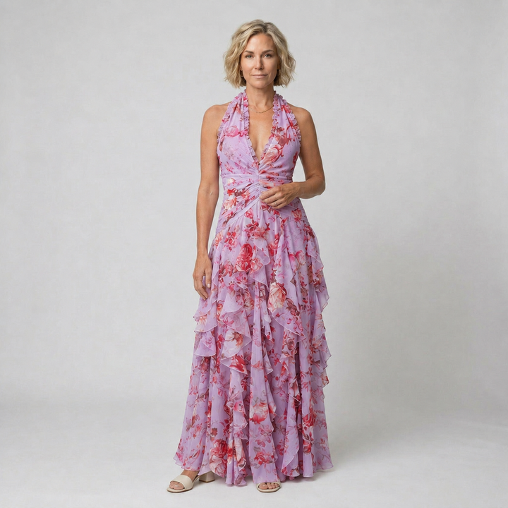 Bella Long Halter‑Neck Dress