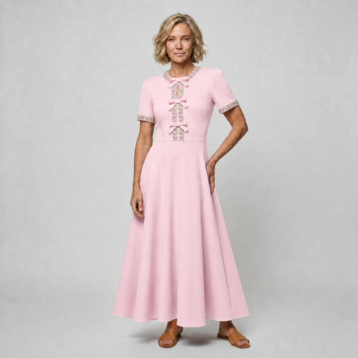 Zoe Dress with Bow and Crystal Embellishments
