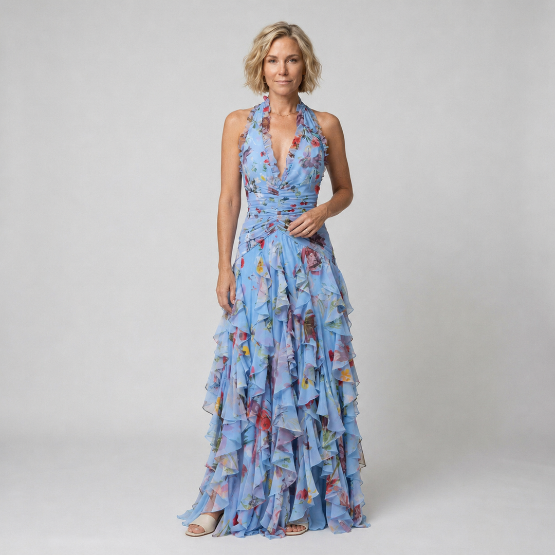 Bella Long Halter‑Neck Dress