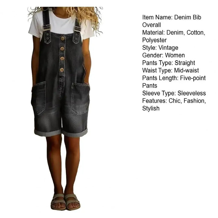 Saylor - Vintage short Cotton Denim-Look Overalls with Adjustable straps