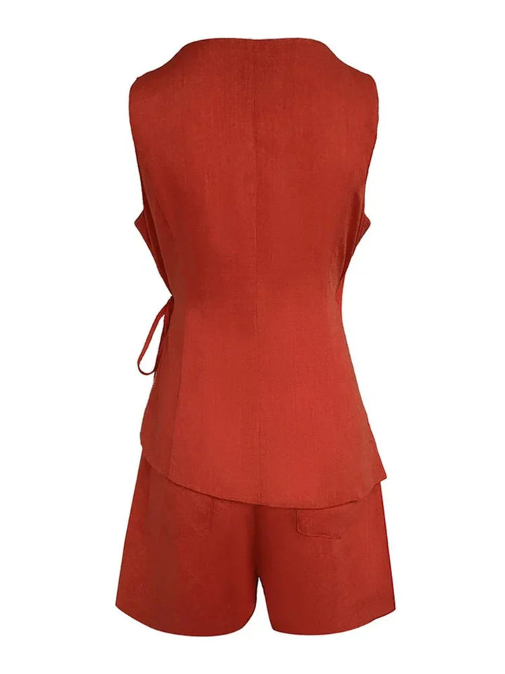 Lila Linen V-neck Top and Shorts Set