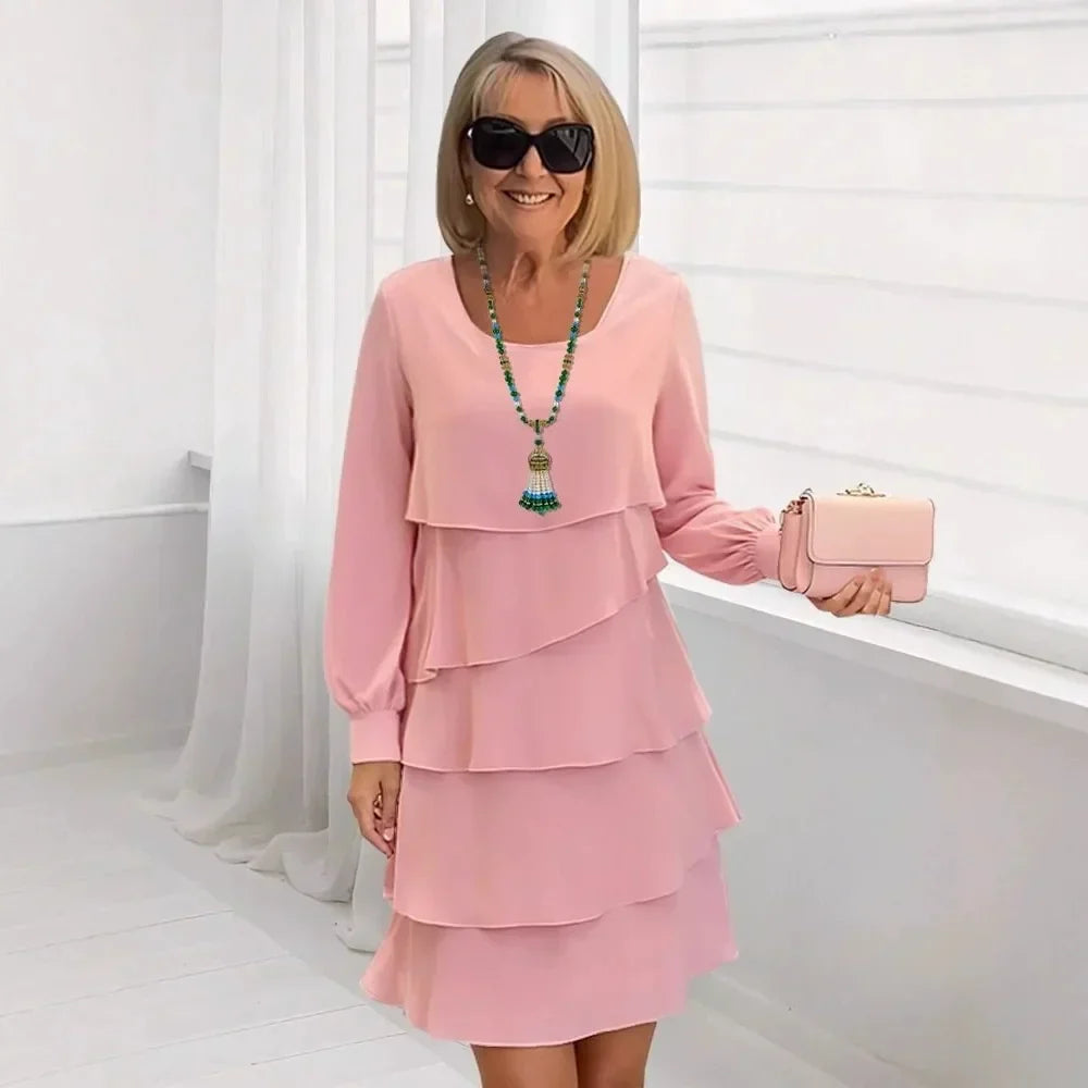 Catherine | Elegant Comfort Ruffle Dress Long Sleeve