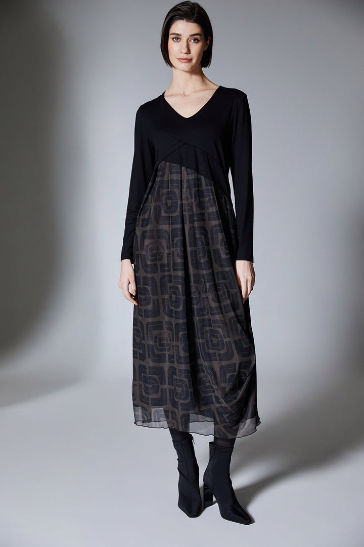 Maeve | Black midi dress in jersey and mesh