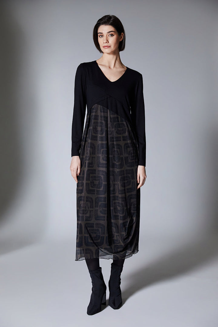 Maeve | Black midi dress in jersey and mesh