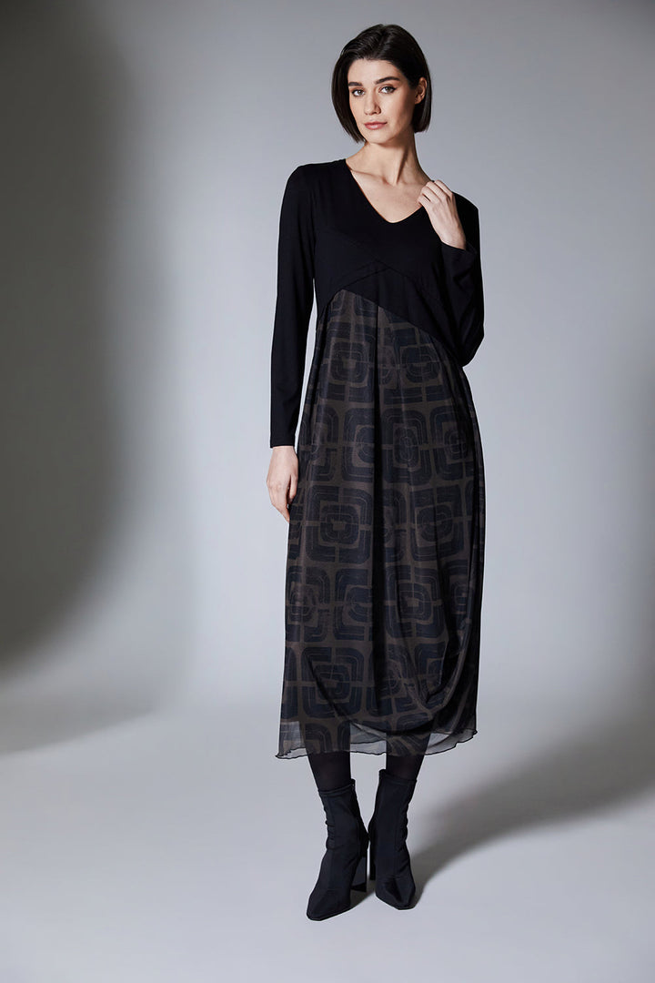 Maeve | Black midi dress in jersey and mesh