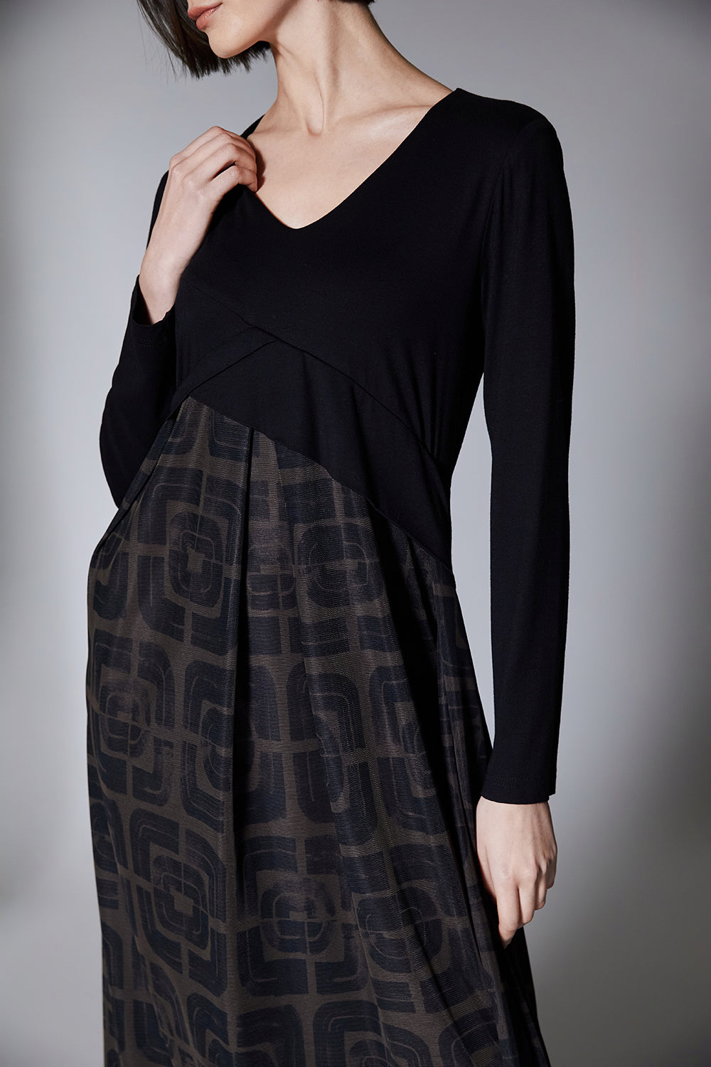 Maeve | Black midi dress in jersey and mesh