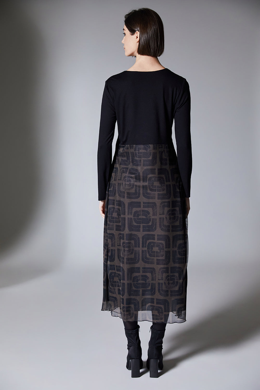Maeve | Black midi dress in jersey and mesh