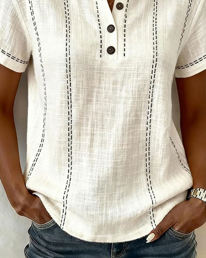 Casual V-Neck Button T-Shirt
