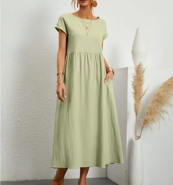 BREEZY | COTTON-LINEN SLEEVELESS POCKET DRESS