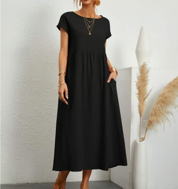 BREEZY | COTTON-LINEN SLEEVELESS POCKET DRESS