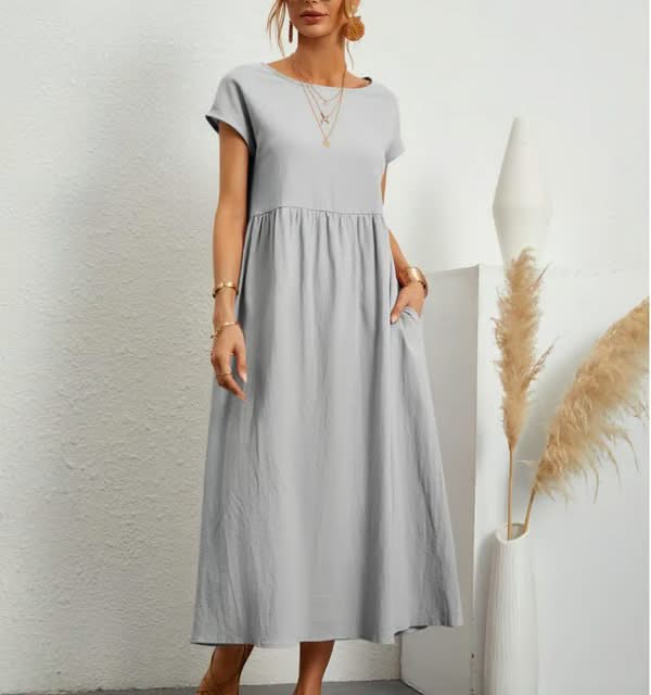 BREEZY | COTTON-LINEN SLEEVELESS POCKET DRESS