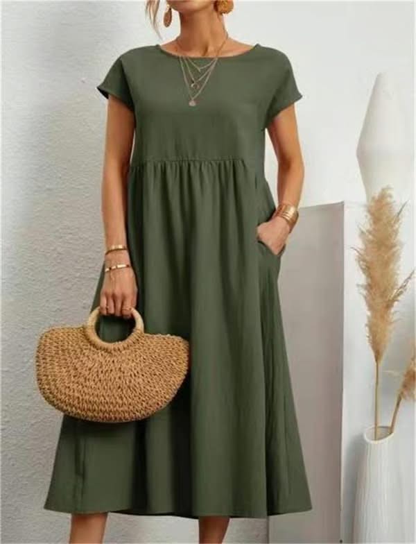 BREEZY | COTTON-LINEN SLEEVELESS POCKET DRESS