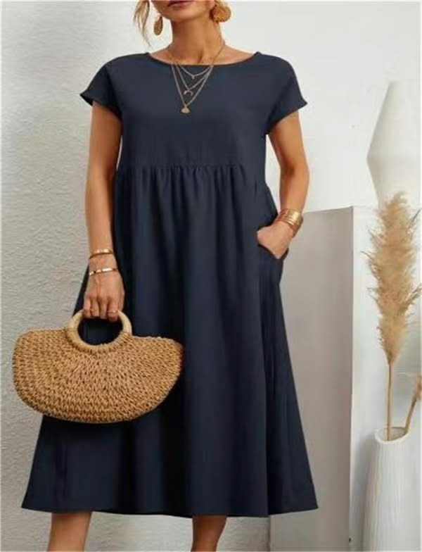 BREEZY | COTTON-LINEN SLEEVELESS POCKET DRESS