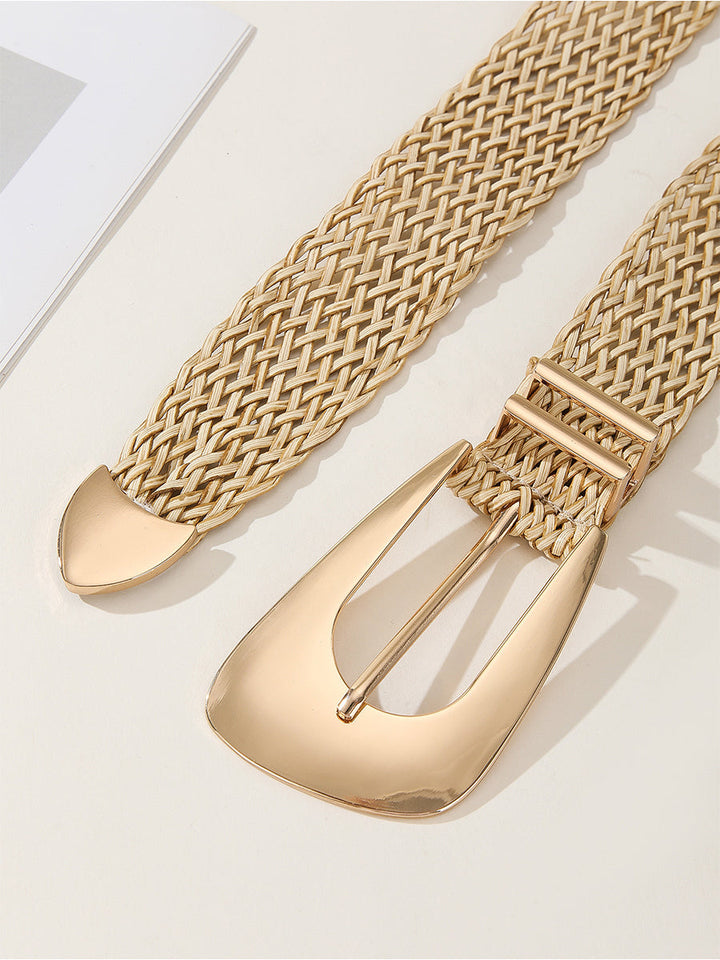 Women's Gold Chic Cotton And Linen Braided Imitation Metal Belt