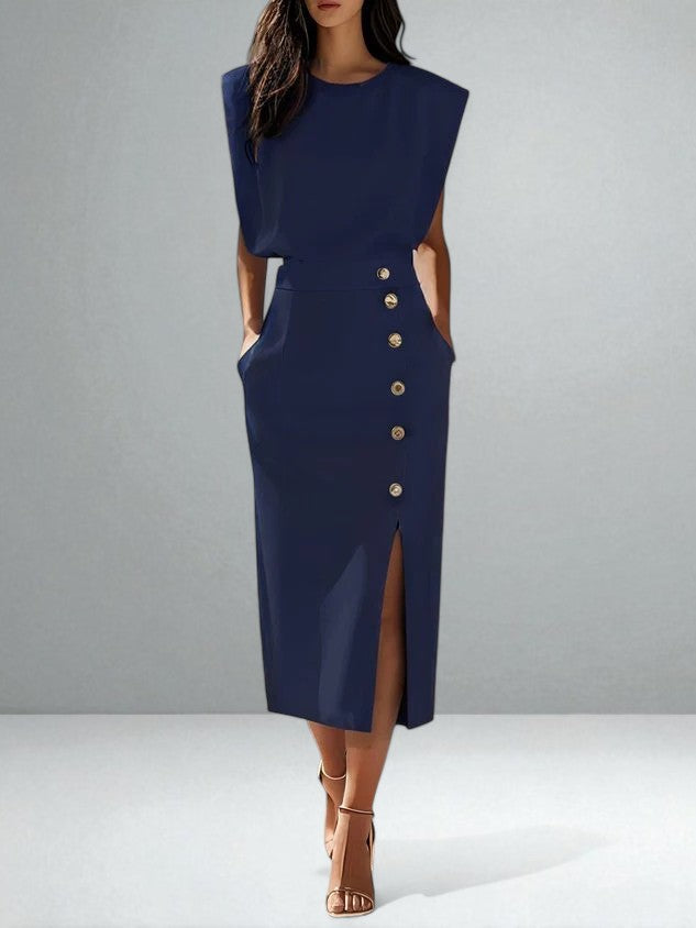 Mila™ | Elegant Button Midi Dress