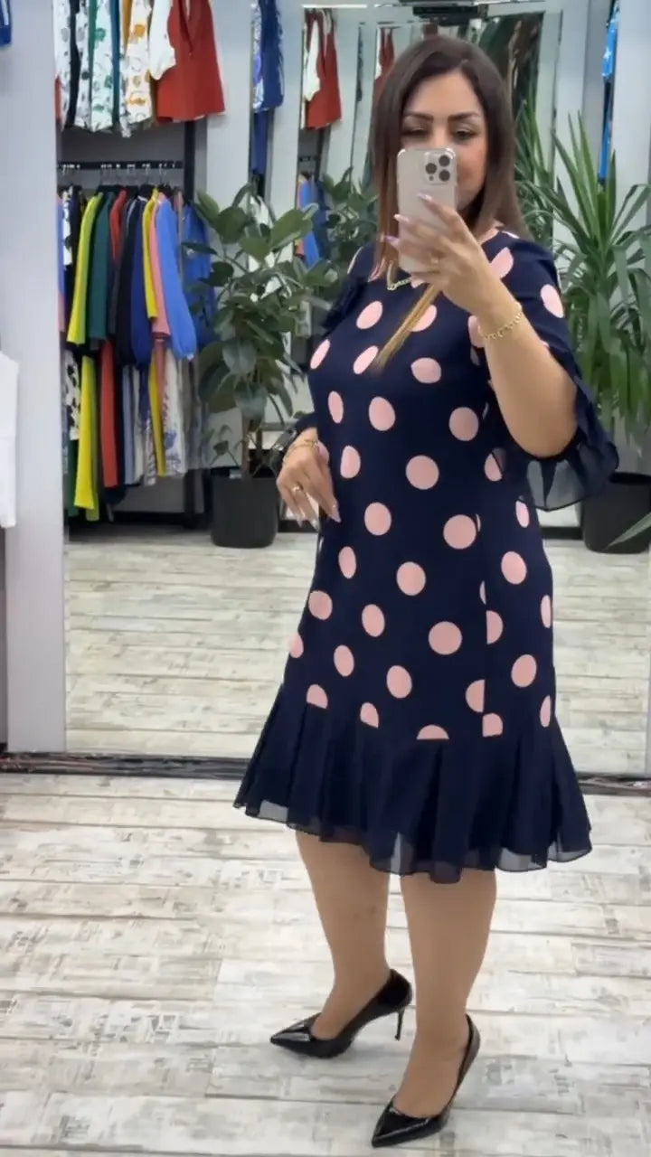 Rionach | Pleated dress with polka dot