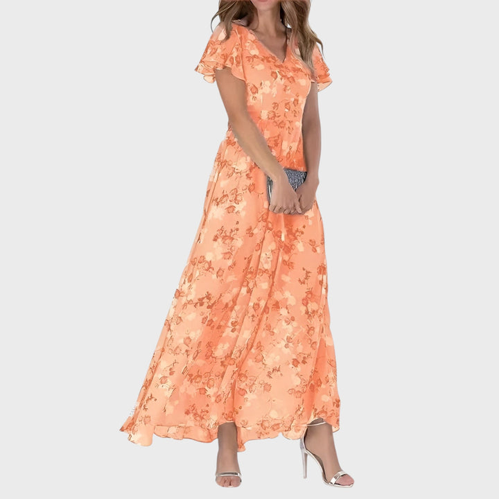 Kinga - Summer Maxi Dress with V-Neck and Ruffled Sleeves