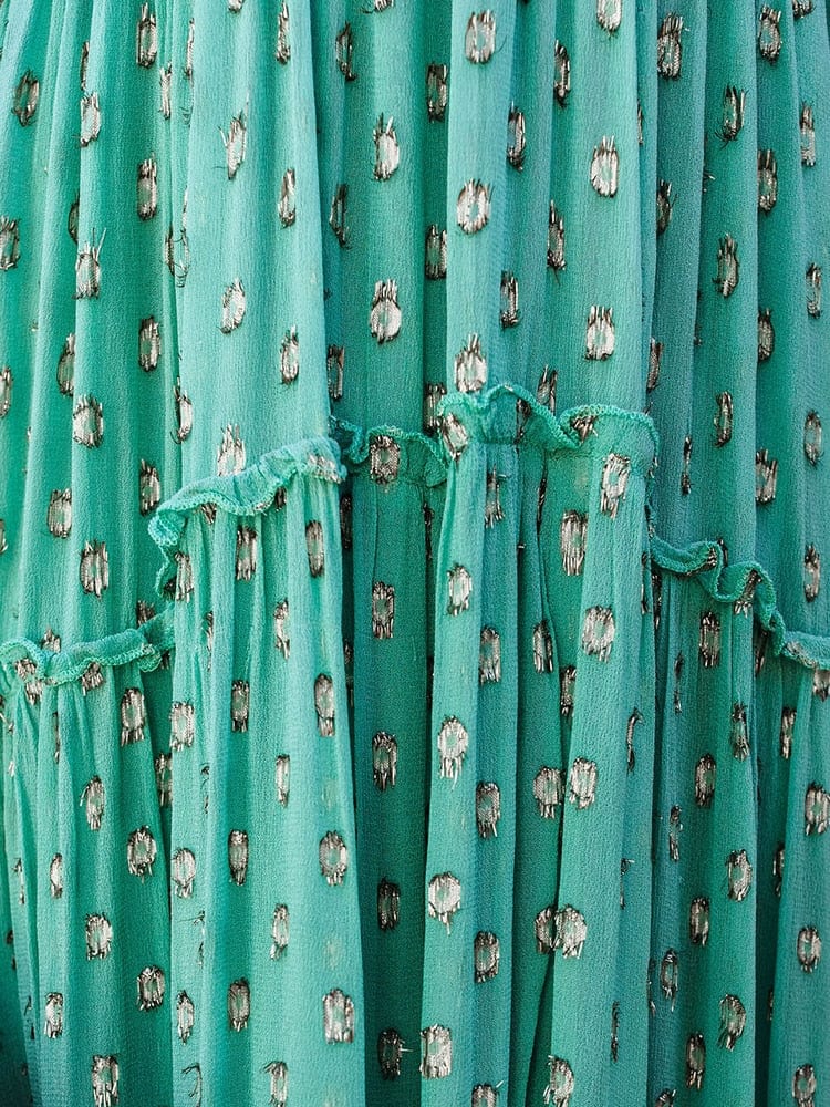 Evi™ Groene Maxi Jurk Met V-hals En Zomers Ibiza Printje