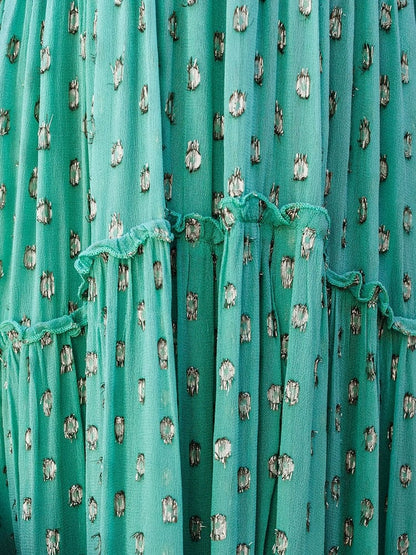 Evi™ Groene Maxi Jurk Met V-hals En Zomers Ibiza Printje
