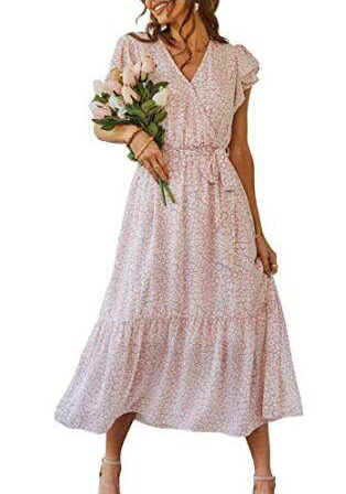 Myrthe™ - Roze Met Print Lange Ibiza Jurk