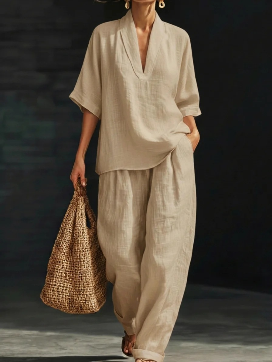 Dolores | Relaxed Henley Top and Wide-Leg Pants Co-Ord Set
