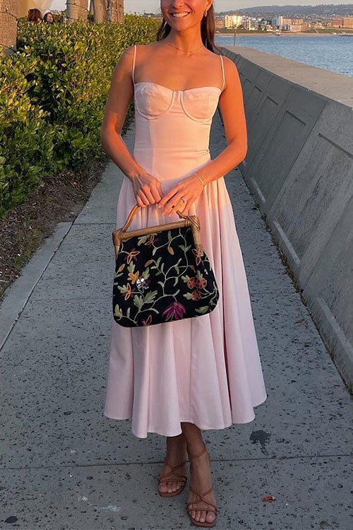 Margovil Spaghetti Strap Pocketed Corset Swing Midi Dress