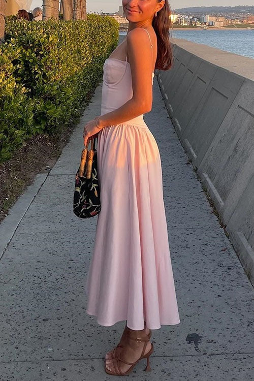 Margovil Spaghetti Strap Pocketed Corset Swing Midi Dress