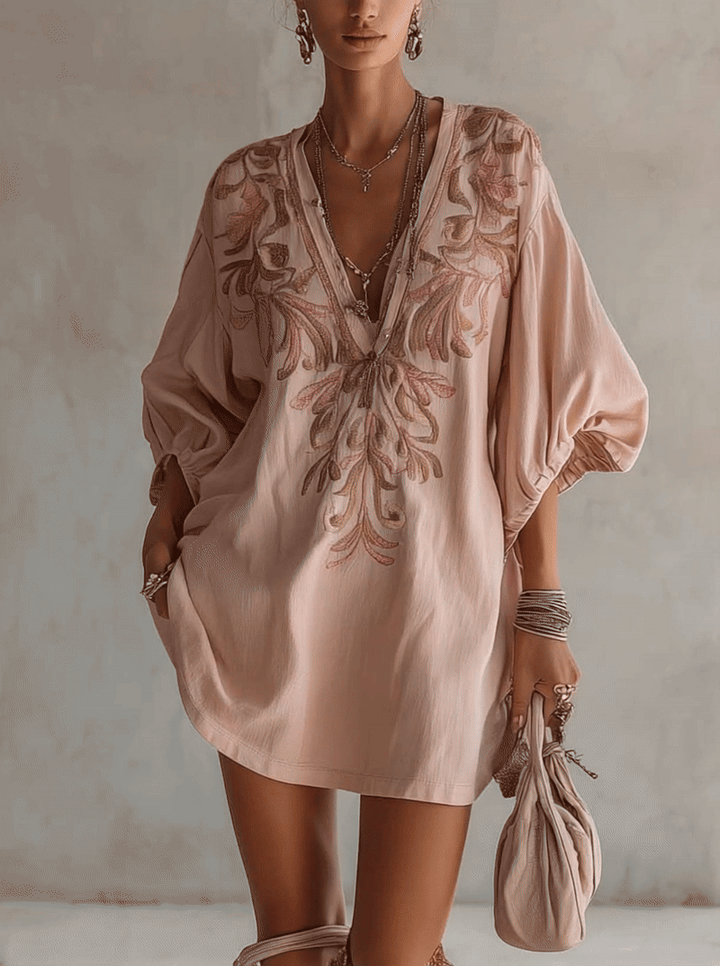 Embroidered Linen Mini Dress