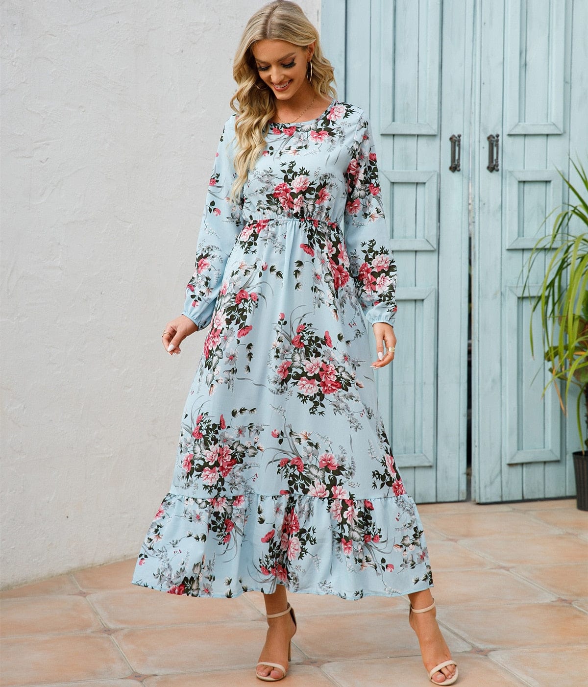 Loua™ Lichtblauwe Zomerse Ibiza Jurk Met Bloemenprint