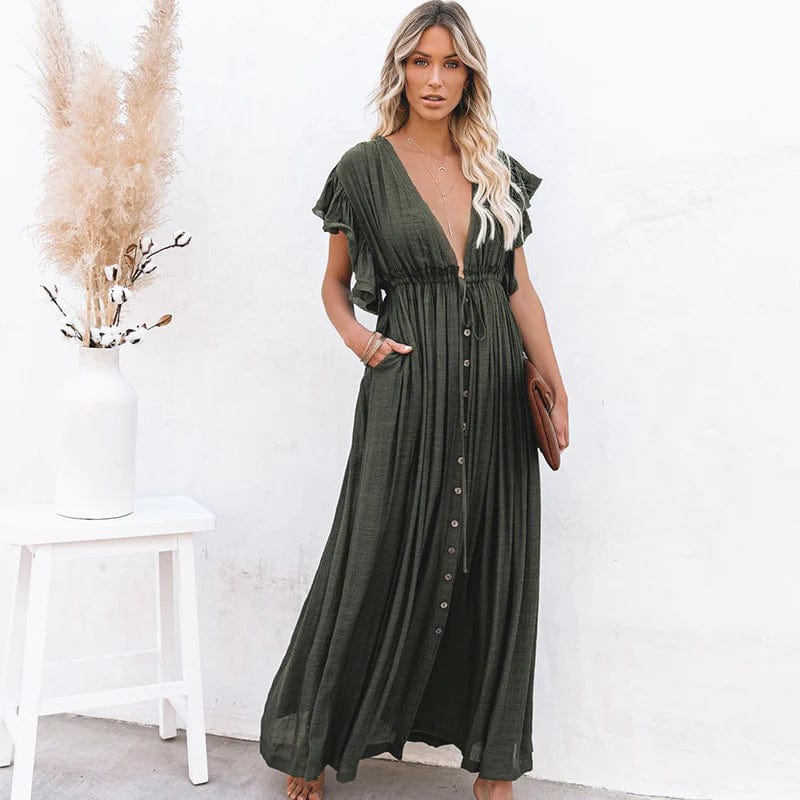 Esmee™ - Maxi Donkergroene Ibiza Jurk