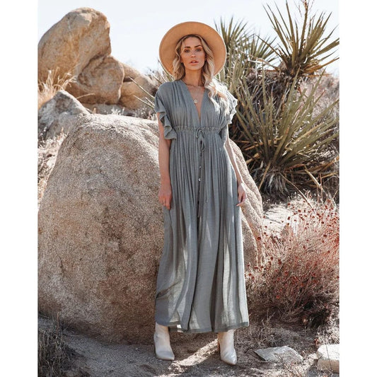 Sara™ Maxi Groen/Grijze Ibiza Jurk