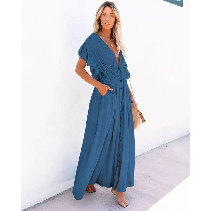 Anouk™ - Maxi Marineblauwe Ibiza Strandjurk